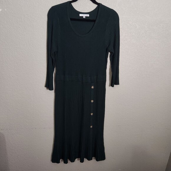 Studio One New York Dress Womens XL Ribbed Knit Button Detail Midi Fit Flaire - Picture 1 of 13